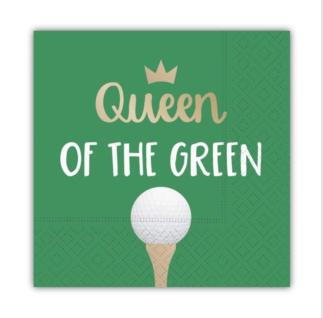 Design Design Queen of the Green Funny Cocktail Napkins, Golf Themed Beverage Napkins - 5x5 Inch, 16 Count