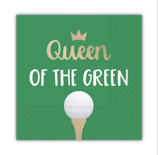 Design Design Queen of the Green Funny Cocktail Napkins, Golf Themed Beverage Napkins - 5x5 Inch, 16 Count