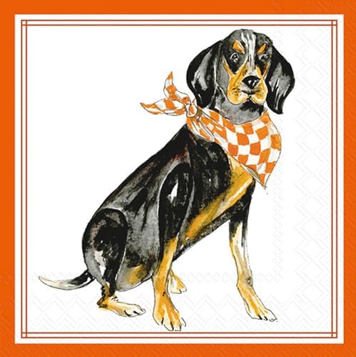 IHR Ideal Home Range Cocktail Napkins Rosanne Beck Hometown Pride Disposable 3-Ply Paper Party Napkin Pack, 5" x 5", Orange Coonhound, 20-Count