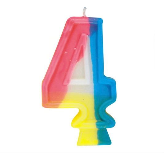 Unique Industries Rainbow Number 4 Birthday Candle, 1 Ct.