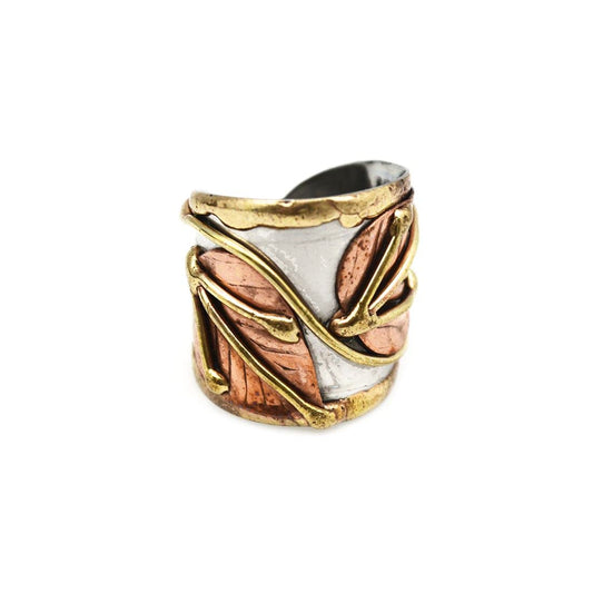 Anju R046 2 leaves Janya Mixed Metal Ring