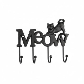 Comfy Hour 6" Cast Iron Cat Meow Four Key Hooks Key Chain Wall Hanger