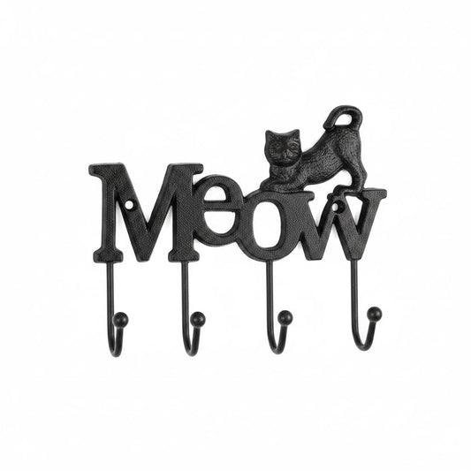 Comfy Hour 6" Cast Iron Cat Meow Four Key Hooks Key Chain Wall Hanger