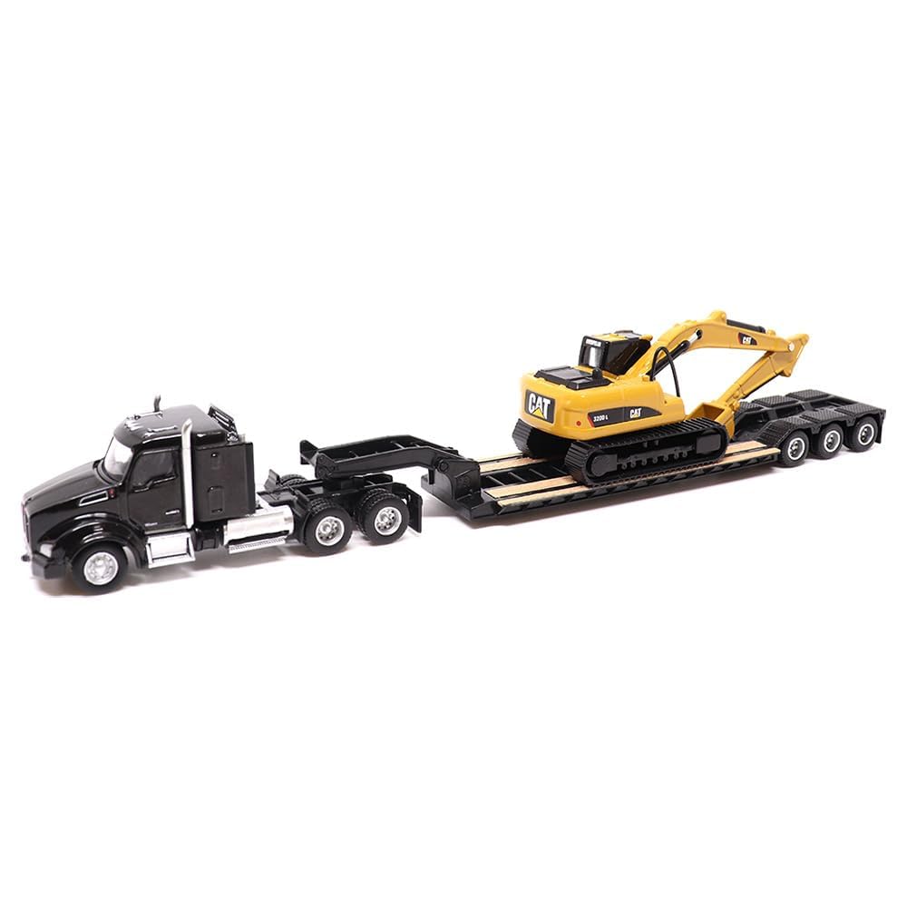 Diecast Masters | 1:87 Scale Kenworth T880s SBFS 40in-Sleeper Tandem Tractor with Lowboy Trailer and Cat 320D L Hydraulic Excavator | Model 84420