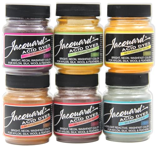 Jacquard Acid Dye 6 Color Neon Set Jacquard Acid Dye - 1/2 Oz Net Wt Each Color- Acid Dye for Wool - Silk - Feathers - and Nylons - Brilliant Colorfast and Highly Concentrated