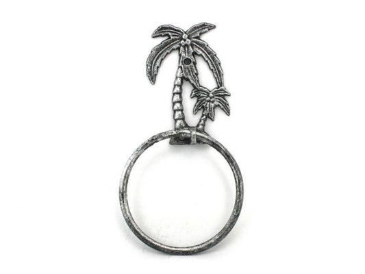 Hampton Iron Silver Antique Palm Tree Towel Holder 9" Bathroom Beach Decor-Cast Iron