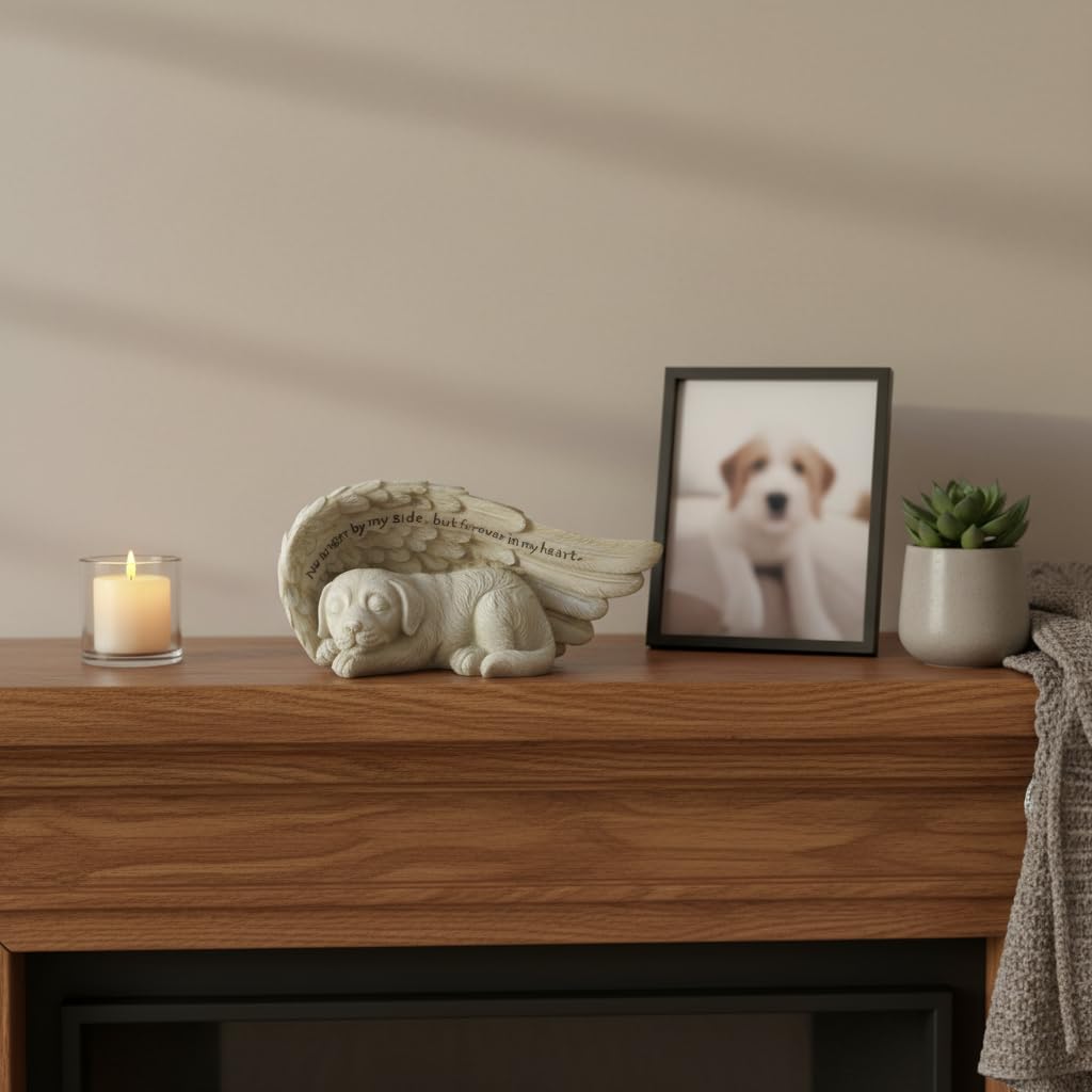 Comfy Hour Pet In Loving Memory Collection 4" Dog Peacefully Sleeping in Angel Wing Figurine Pet Statue - in Memory of My Best Friend Bereavement, Polyresin