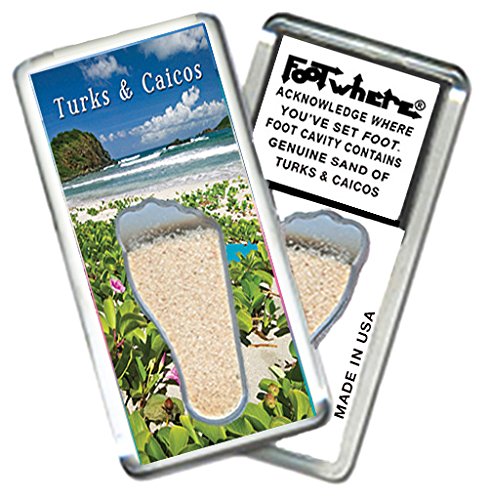 Turks & Caicos “FootWhere” Fridge Magnet (TC205 - Vines). Authentic Destination Souvenir acknowledging Where You've Set Foot. Genuine Soil of Featured Location encased Inside Foot Cavity. Made in USA