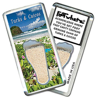 Turks & Caicos “FootWhere” Fridge Magnet (TC205 - Vines). Authentic Destination Souvenir acknowledging Where You've Set Foot. Genuine Soil of Featured Location encased Inside Foot Cavity. Made in USA
