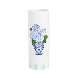 Mud Pie Vase, 6 1/2" x 2 1/4"dia, Blue Hydrangea