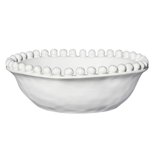 Santa Barbara Design Studio Serving Bowls Beaded Artisan Ceramic Bowl, 8" Diameter, White