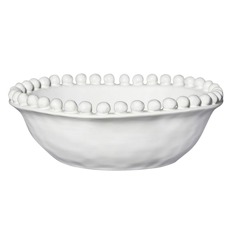 Santa Barbara Design Studio Serving Bowls Beaded Artisan Ceramic Bowl, 8" Diameter, White