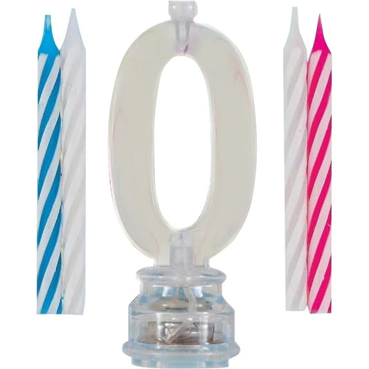 Unique Industries Multicolor Flashing Number 0 Cake Topper & Birthday Candle Set, 5pc