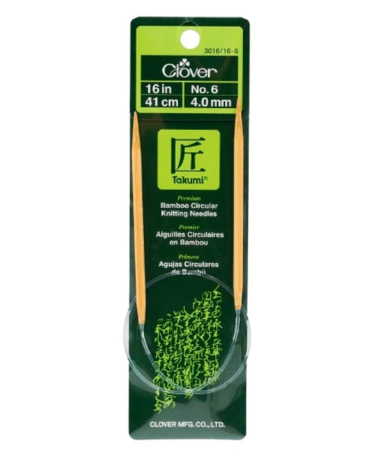 Clover Takumi Bamboo Circular 16-Inch Knitting Needles, Size 6 (3016/16-06)