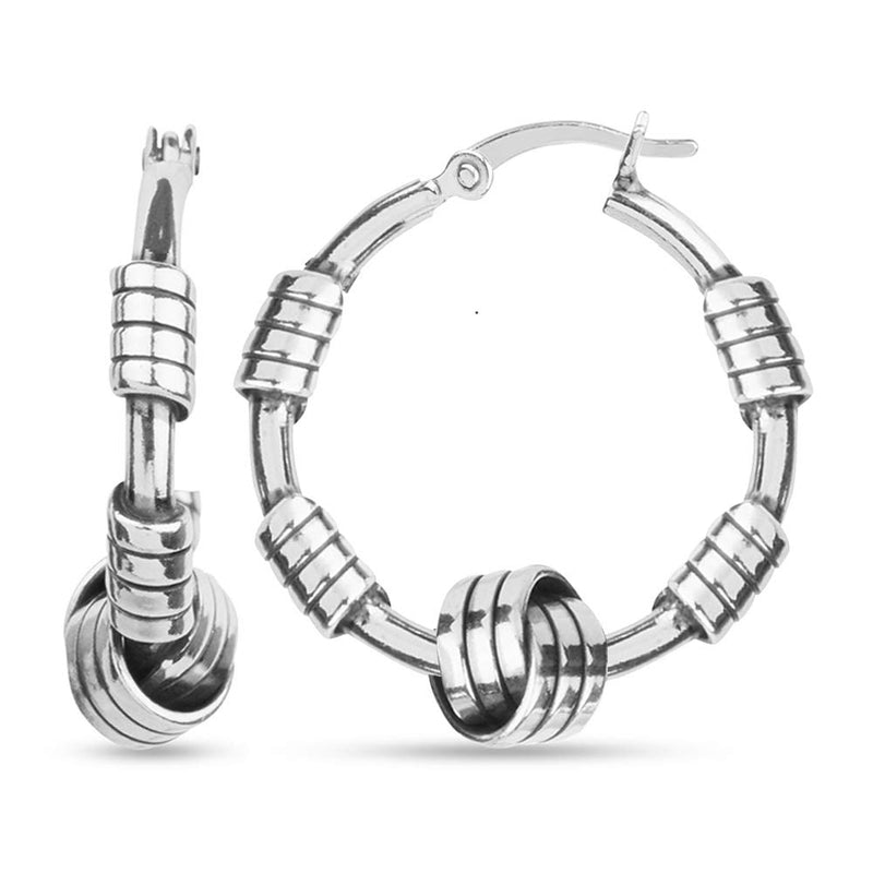 LeCalla Sterling Silver Love Knot Earrings Jewelry Antique Love-Knot Balinese Hoop Earrings for Women