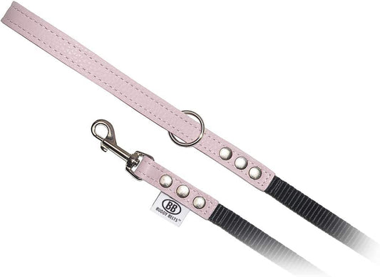 Buddy Belts Pebble Grain Accent Leather Nylon Leash Pink - Premium Edition (3/4" x 4')