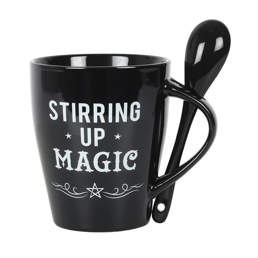 Pacific Trading Giftware Gothic Black Stirring Up Magic New Bone China Ceramic Mug and Spoon Set