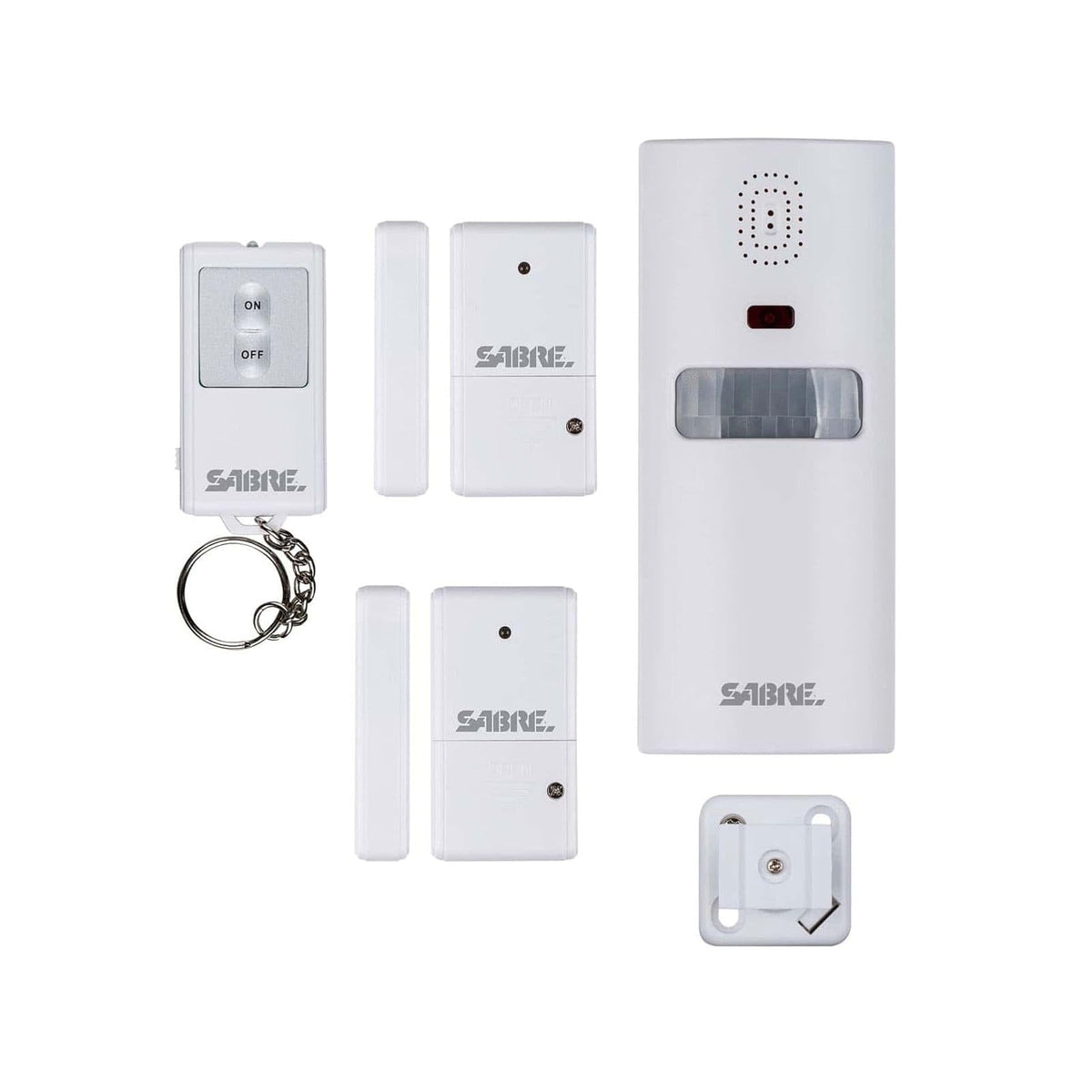 SABRE RED Home Security System with Remote, 125dB Alarm, Audible Up to 850 Feet (259 Meters), Wireless, Comes with 1 Motion Sensor Alarm, 2 Door or Window Alarms and 1 Remote Key Fob, Home and Away Modes