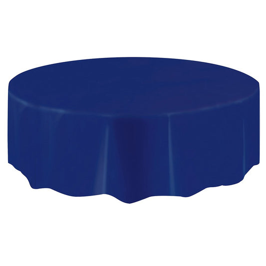 Unique Industries Round Navy Blue Plastic Tablecloth, 84"