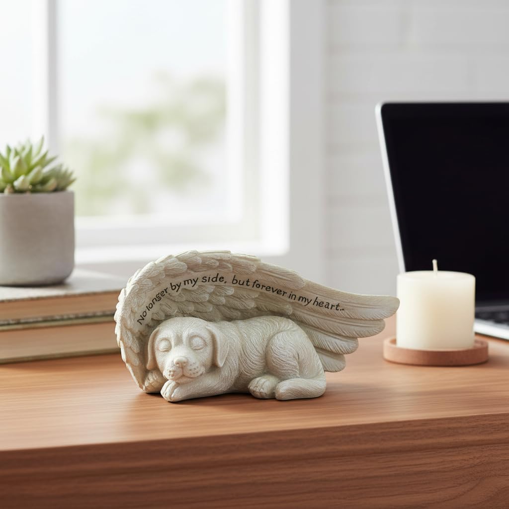 Comfy Hour Pet In Loving Memory Collection 4" Dog Peacefully Sleeping in Angel Wing Figurine Pet Statue - in Memory of My Best Friend Bereavement, Polyresin