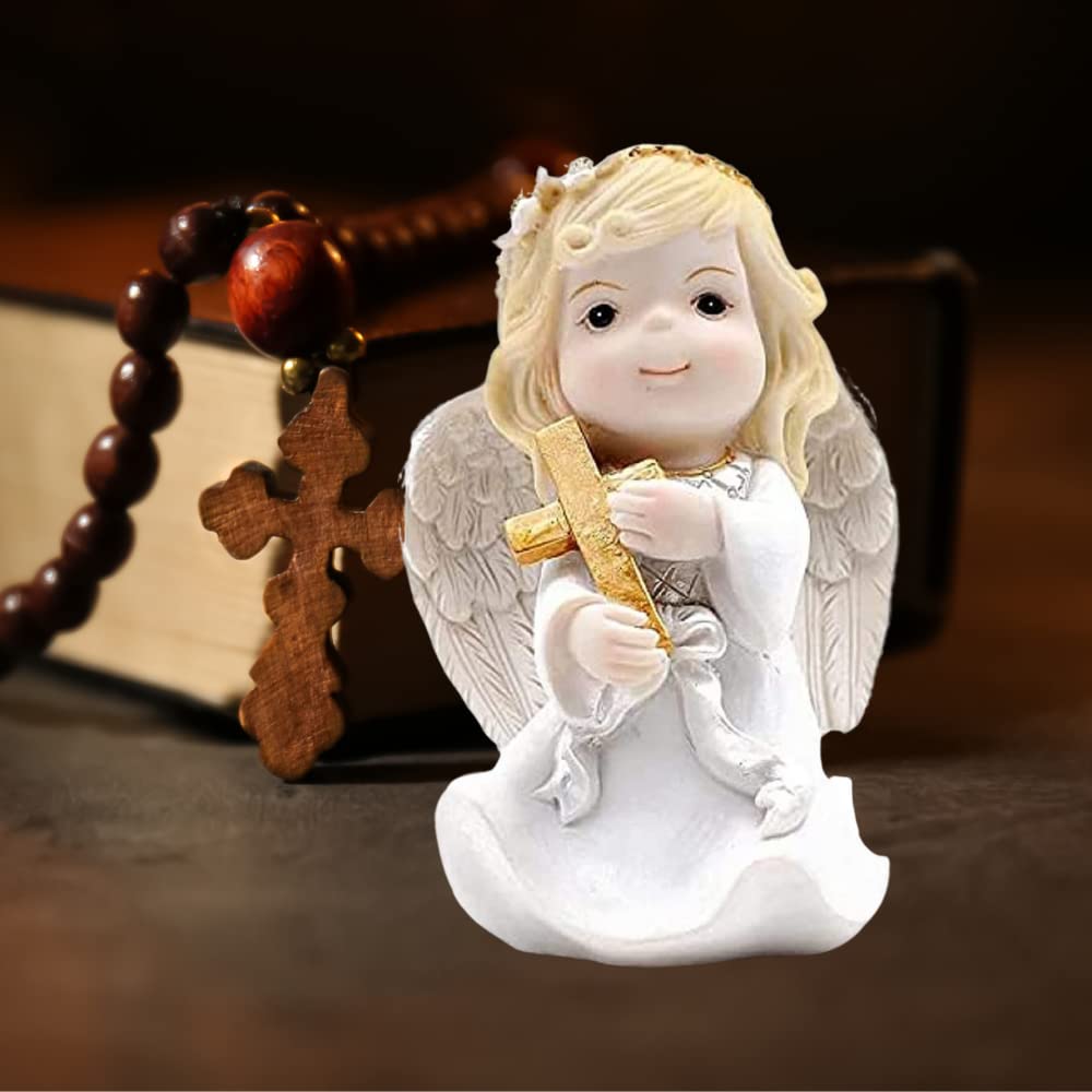 Comfy Hour Praying Girl Communion Collection Resin Girl Angel and Cross Figurine Keepsake My First Communion