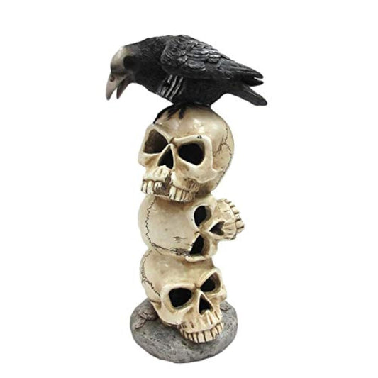 Pacific Trading Giftware Raven Sitting on Top of LED Lighted Skulls Halloween Decoration Collectible Figurine