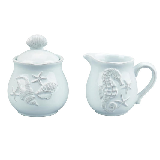 Blue Sky Clayworks Clayworkss Sky Ceramic Laguna Coastal Sugar and Creamer Set Blue, Multi