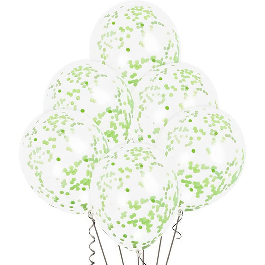 Unique Industries Unique 58119 Clear Party Balloons with Lime Green Confetti, 6 in 1 Pack 12"