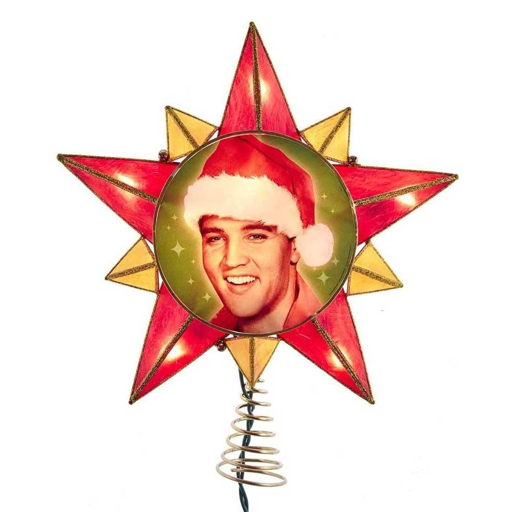 Kurt Adler Elvis Presley 10-Light Elvis Capiz Star Treetop Tree Topper, Multi