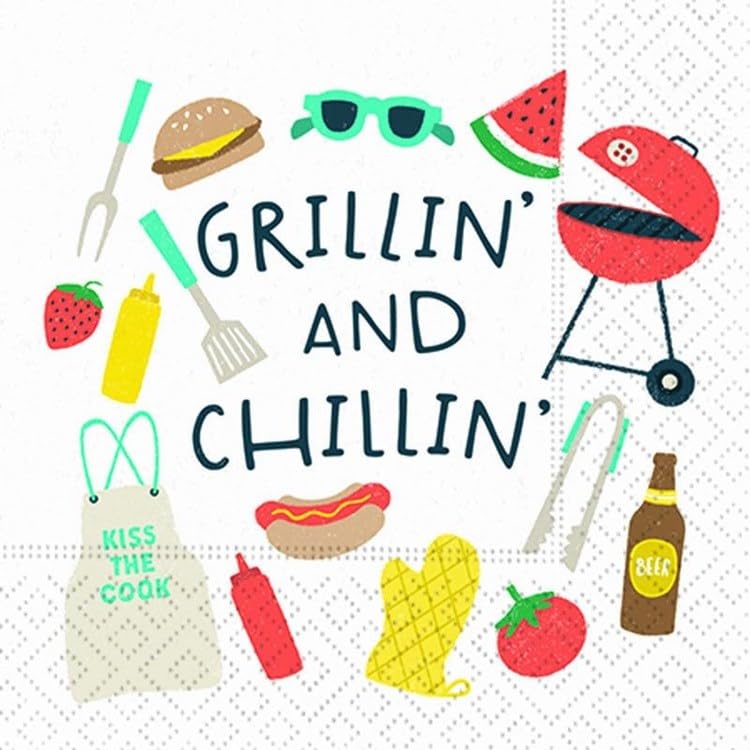 DESIGN DESIGN Grillin and Chillin Beverage Napkin, Party Supplies