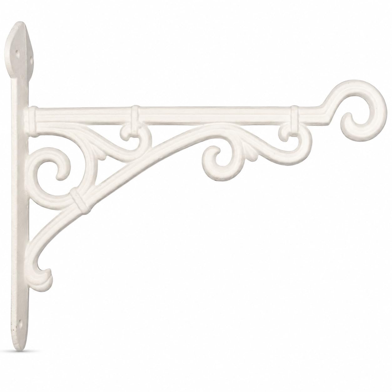 Comfy Hour Antique & Vintage Interior Decor Collection Cast Iron Wall Mount Bracket Hangers for Planter, Bird Feeder, Birdhouse, Lanterns, Windchimes, Hooks, Outdoor Decor- Primitive, White