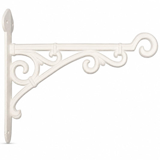 Comfy Hour Antique & Vintage Interior Decor Collection Cast Iron Wall Mount Bracket Hangers for Planter, Bird Feeder, Birdhouse, Lanterns, Windchimes, Hooks, Outdoor Decor- Primitive, White