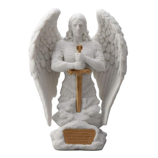 Unicorn Studio Veronese Design 9.1 Inch Saint Michael Prayer Archangel Monument Marble White Golden Finish Angel Statue