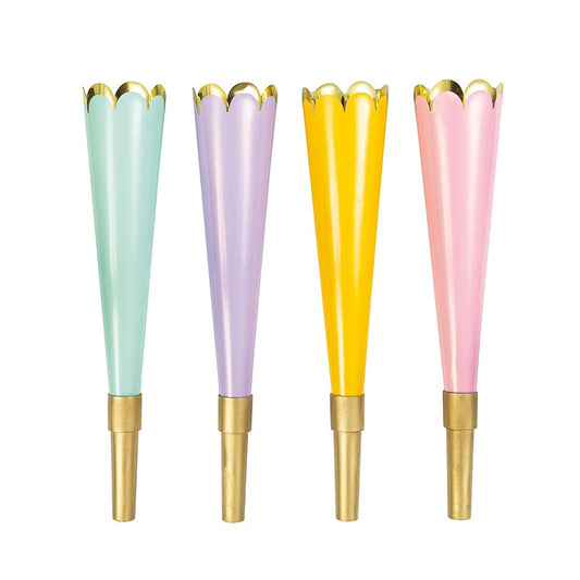 Unique Industries Unique Colorful Foil Party Horns with Scalloped Edge, 4 Ct.
