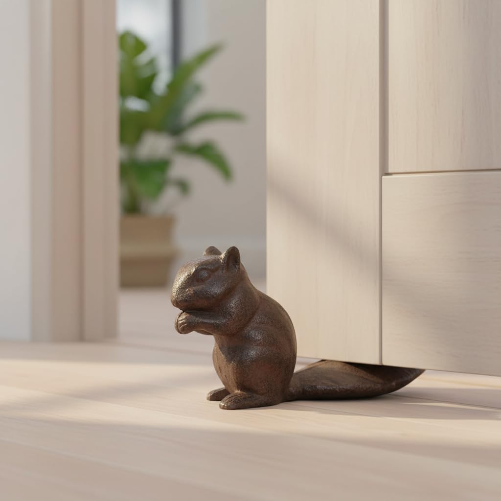 Comfy Hour Antique & Vintage Interior Decor Collection, Animal Edition Cast Iron Door Stopper - Squirrel, Antique Brown