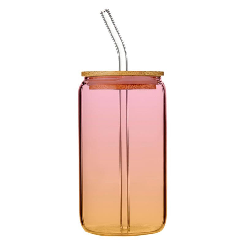 Slant Collections Tumbler Straw Glass Cup with Bamboo Lid, 16-Ounce, Pink Ombre