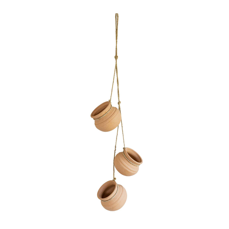 Foreside Home & Garden 3 Pot Hanging Planter Terracotta & Jute