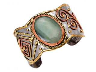 Anju Mixed Metal Cuff Bracelet with Aventurine Stone for Women