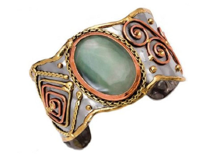 Anju Mixed Metal Cuff Bracelet with Aventurine Stone for Women
