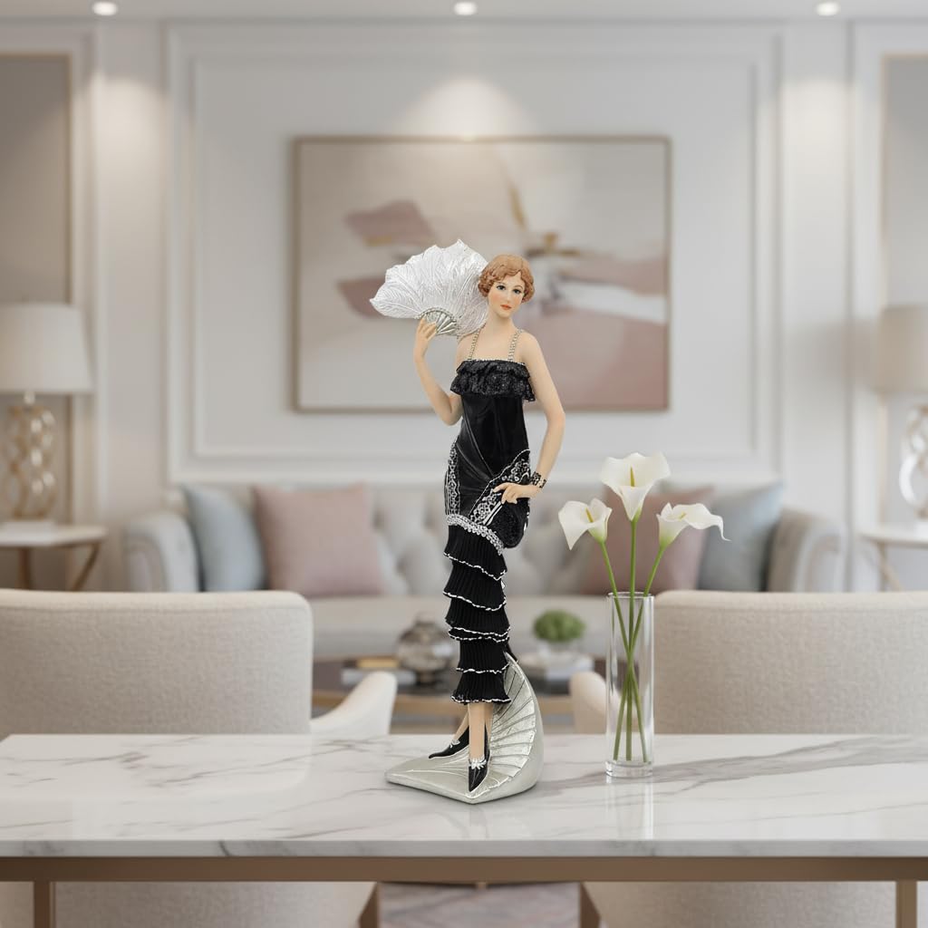 Comfy Hour 13.6 Inch Victorian Lady Figurine, Art Deco Fan Statue