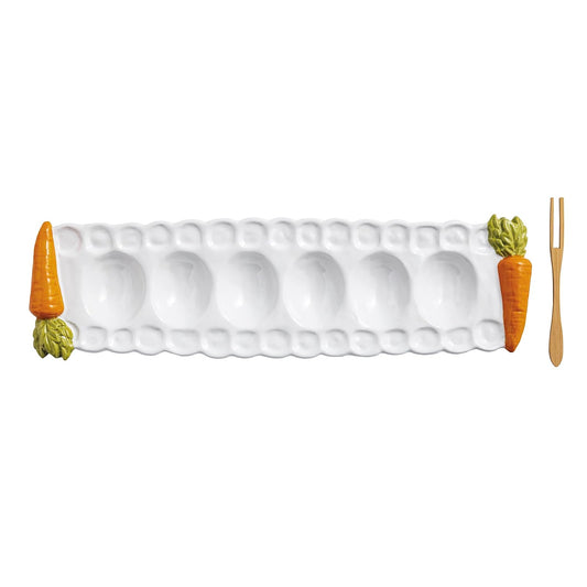 Mud Pie Tray, tray 3 1/4" x 13 3/4" | fork 5", White With Carrot