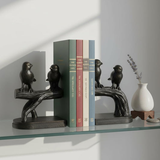 Comfy Hour Farmhouse Home Decor Collection Polyresin Solid Heavy Set of L/R Birds On Branch Art Bookends, 1 Pair
