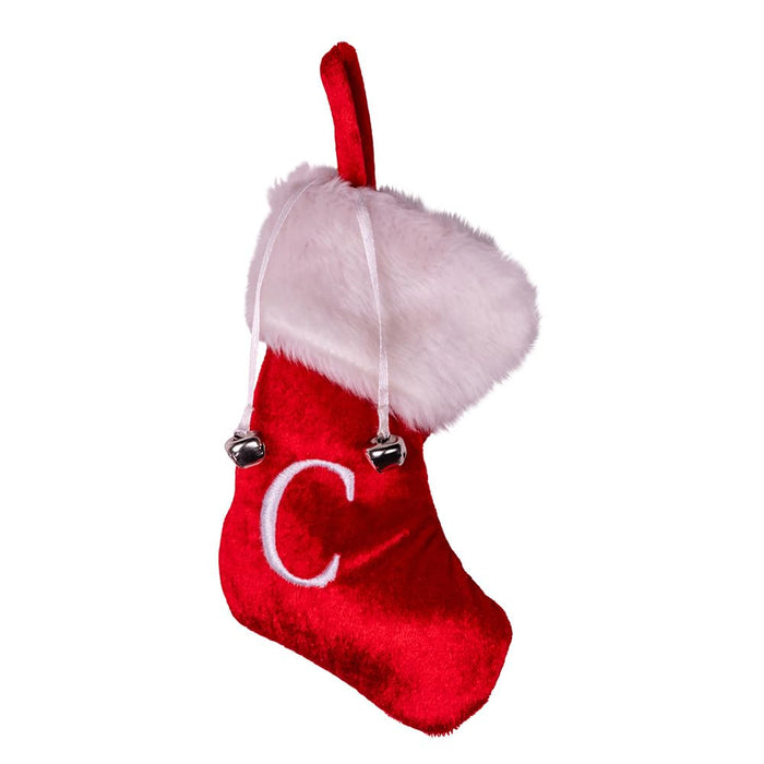 Kurt Adler 7" Red and White Monogram "C" Mini Christmas Stocking
