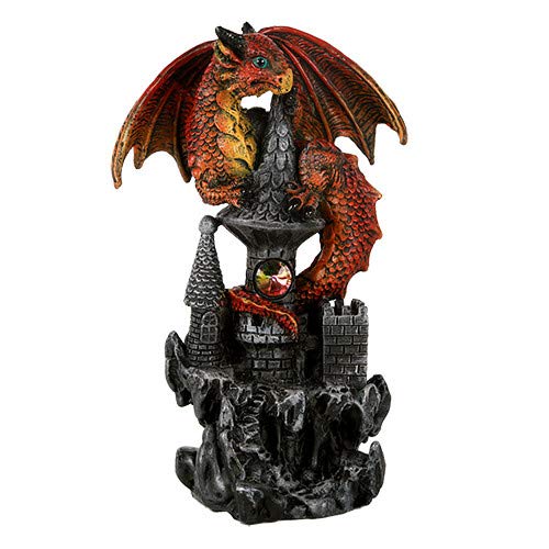 Pacific Giftware Small Guardian Dragon Protecting Castle with Rhinestone Rock Crystal Tabletop Decor Collectible Figurine Gift (5.5" Red)
