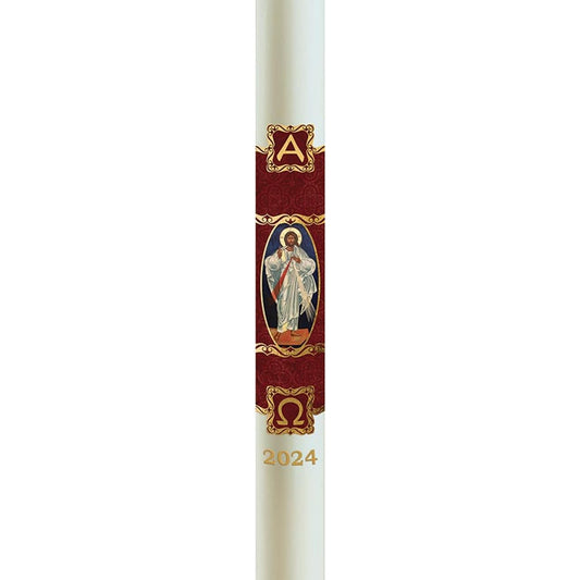 CB Church Supply Will &amp; Baumer Hand Crafted Christus Rex Beeswax Paschal Candle with Nails, No 4 Special, Red &amp; Gold