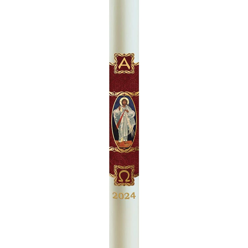 CB Church Supply Will &amp; Baumer Hand Crafted Christus Rex Beeswax Paschal Candle with Nails, No 4 Special, Red &amp; Gold