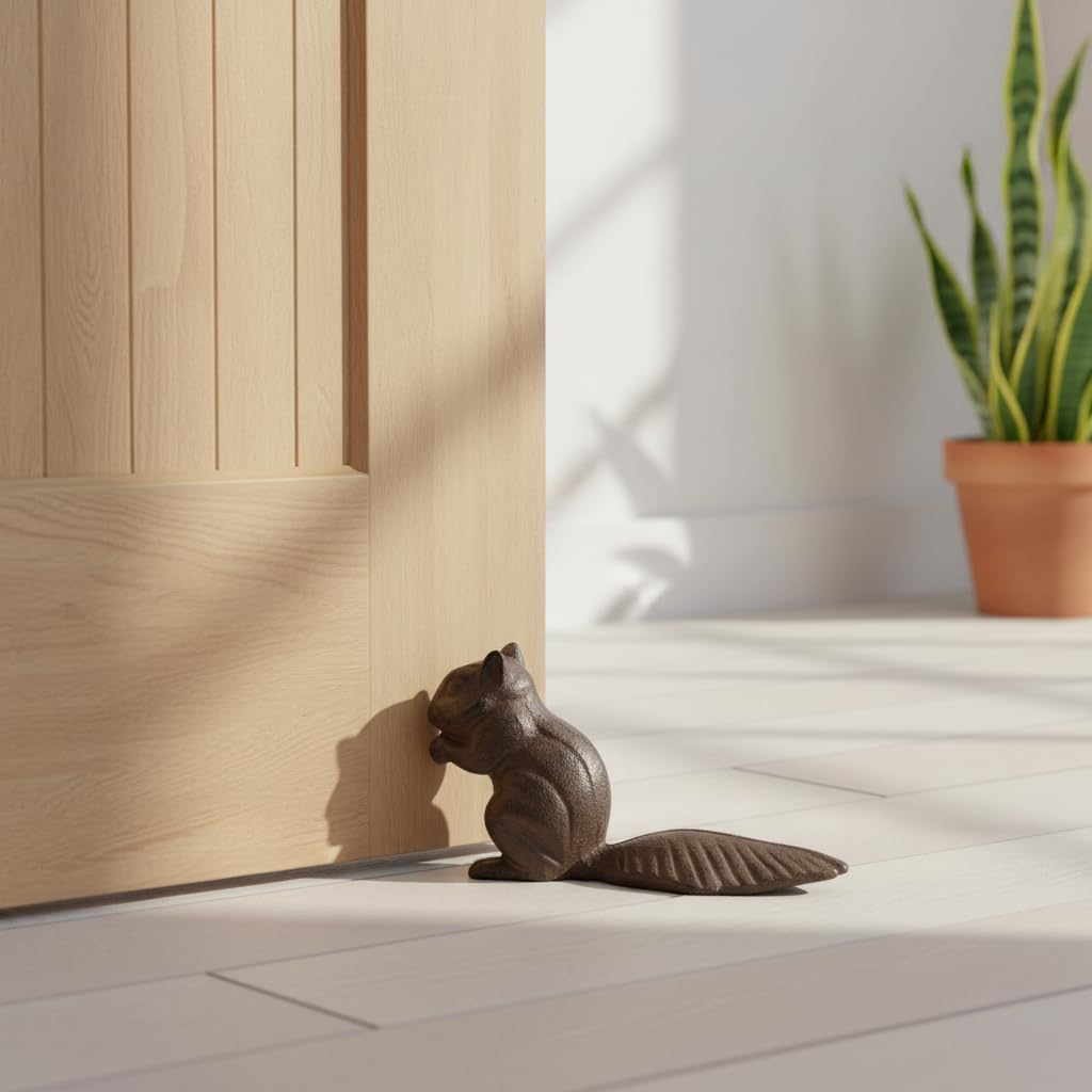 Comfy Hour Antique & Vintage Interior Decor Collection, Animal Edition Cast Iron Door Stopper - Squirrel, Antique Brown
