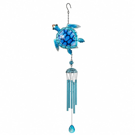 Comfy Hour Ocean Voyage with Sea Turtles Collection Metal Art 35" Turtle Ocean Wild Animal Windchime Hanging Windbell Blue