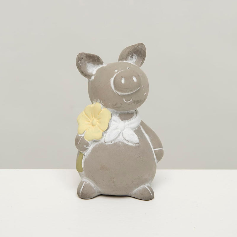 Meravic Small Pig with Flower and Scarf Figurine, 4-inch Height, Tabletop Decoration