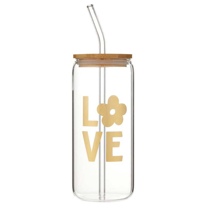 Santa Barbara Design Studio Cold Brew Glass Tumbler With Lid And Straw Glass Cup with Bamboo Lid, 20-Ounce, Love